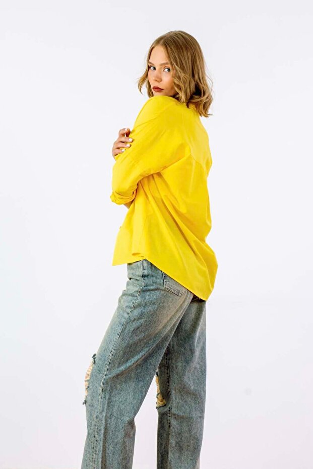 Kadın Oversize Nakışlı Uzun Basic Gömlek - 4