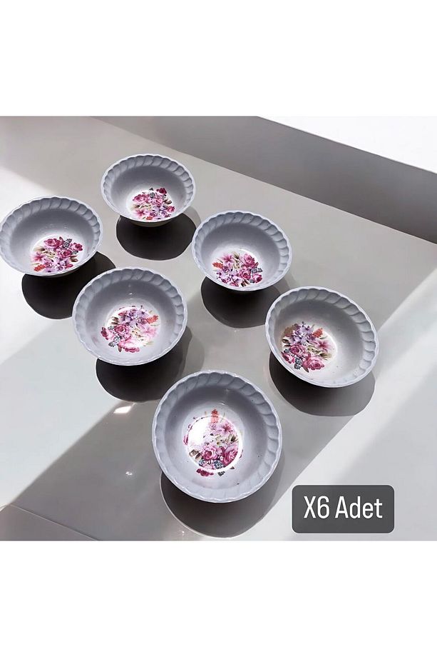 6 Adet Çiçek Desenli Melamin Çukur Yemek Kase,Çorba ,Kuru Nohut Çok Hesaplı Yemek Tabağı Kase - 1