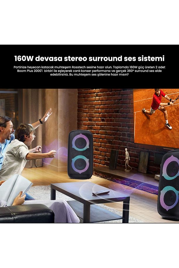 Soundparty Boom Plus 3000 Party Hoparlörü 80W Süper Bass Çift Mikrofonlu Tws Fonksiyon Rgb - 6