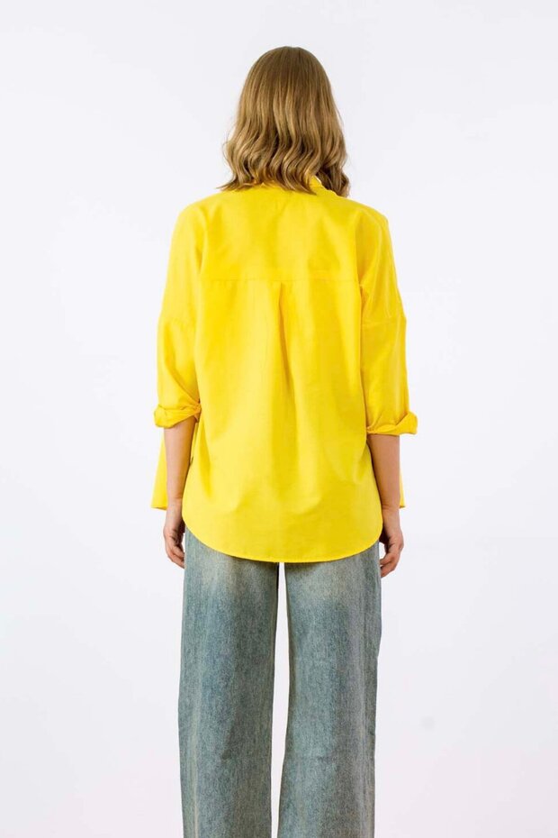 Kadın Oversize Nakışlı Uzun Basic Gömlek - 5