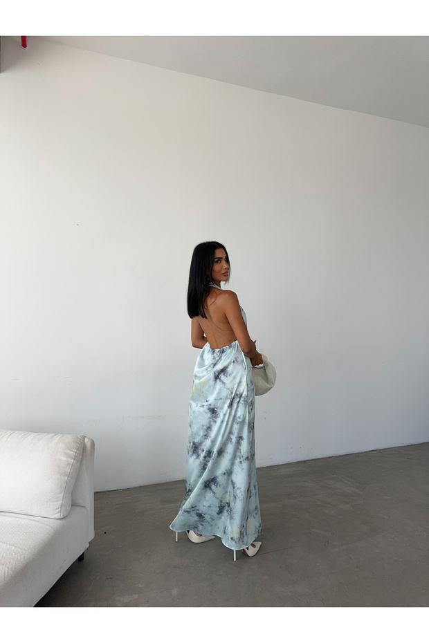 Rochie maxi din satin cu model - 7