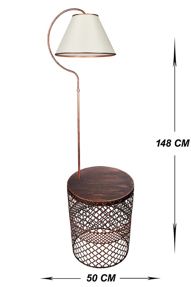 Aydınlatma Lambader Bronz Sehpalı Elips Siyah Bakır Patine (BRONZ ÇEMBER) Krem Şapka - 3