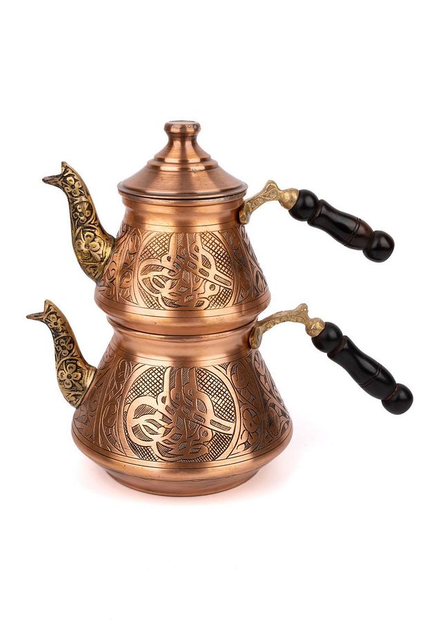 Bakır Selçuk TUĞRA motifli Çaydanlık Skoçlu - 3
