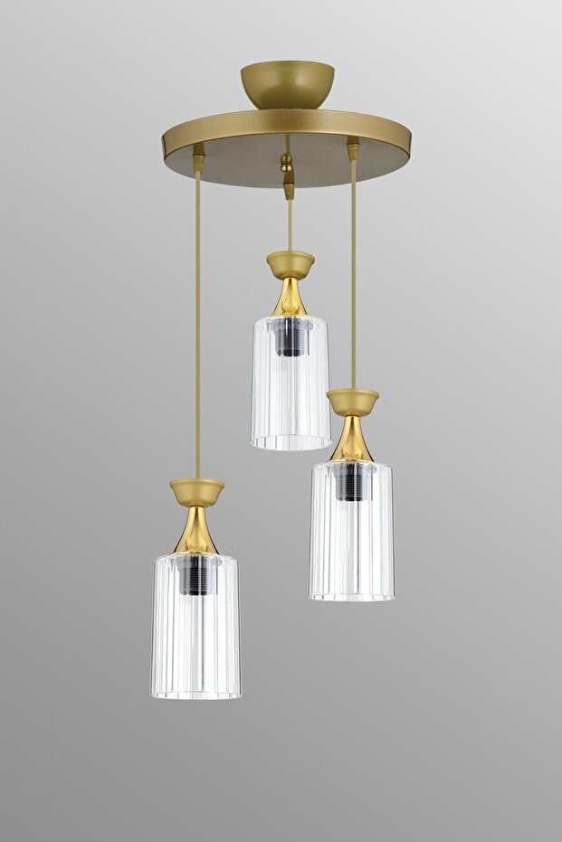 Sarkıt Tepsi Eskitme 3'lü Boru Mika Şeffafcamlı Modern Aşağı Bakan Avize - 3