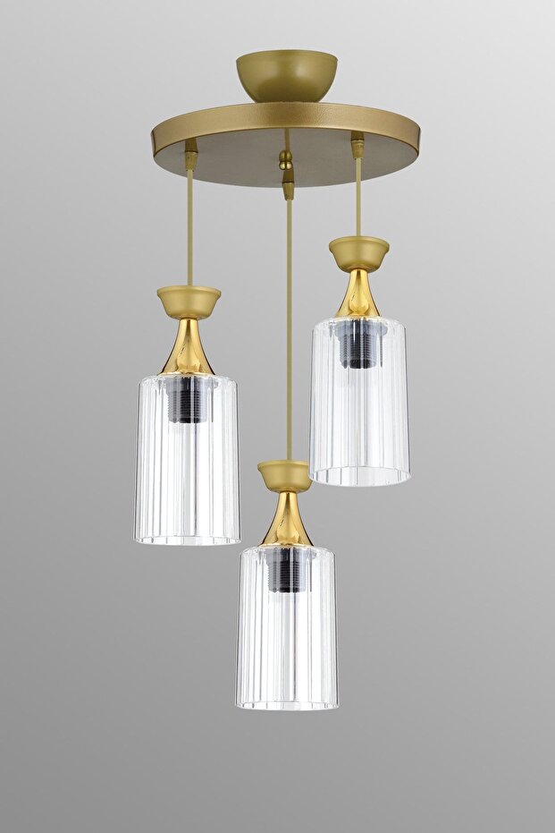 Sarkıt Tepsi Eskitme 3'lü Boru Mika Şeffafcamlı Modern Aşağı Bakan Avize - 1