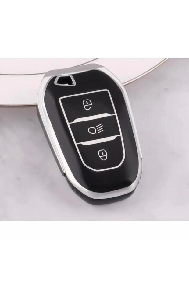 Peugeot Rifter 208 308 508 - Black/Chrome Key Protection Case with Headlight Keys
