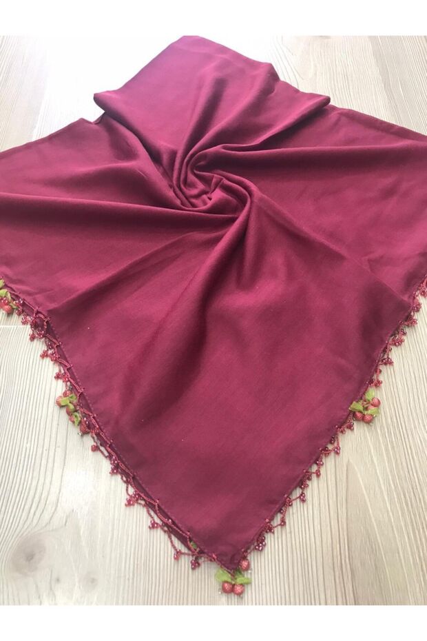 Dark Burgundy Hand Embroidered Cherry Embroidered Beaded Inscriptions