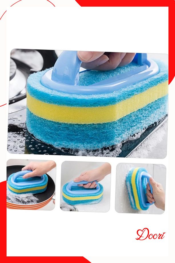 3 Adet Dayanıklı Sünger Fırça 3 Katlı Lavabo Mutfak Banyo Fayans Duşakabin Bulaşık Yıkama Fırçası - 5