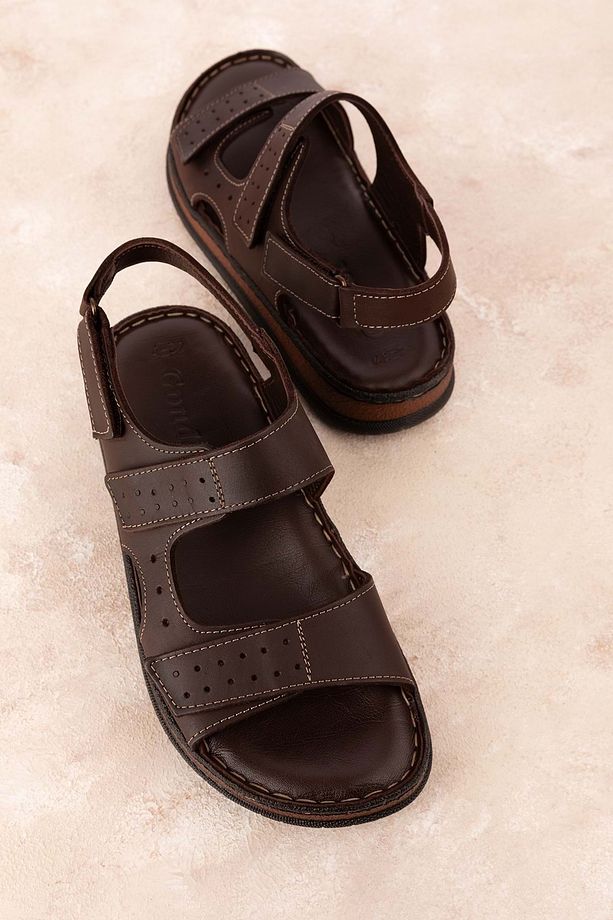 Unisex Hakiki Deri Cırtlı Ayarlanabilir Rahat Sandalet hkm.31 - 6