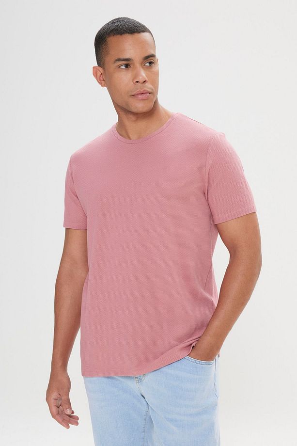 Erkek Gül Kurusu Slim Fit Dar Kesim Modal Bisiklet Yaka Yumuşak Tuşeli Esnek Basic Tişört - 3
