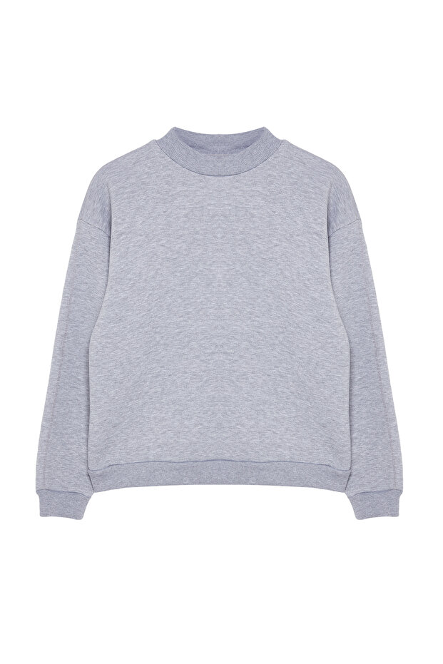 Gri Kalın İçi Polarlı Dik Yaka Relaxed/Rahat Kalıp Örme Sweatshirt TWOAW20SW0584 - 11