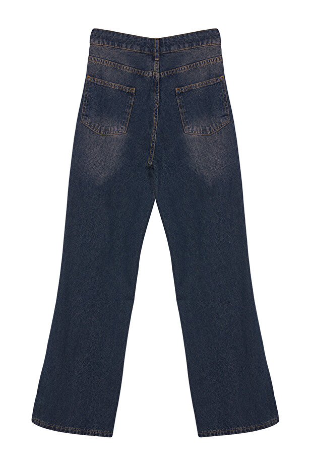 Koyu Mavi Yüksek Bel Geniş Paça Wide Leg Jeans %100 Pamuk Non-Stretch TWOAW24JE00313 - 15