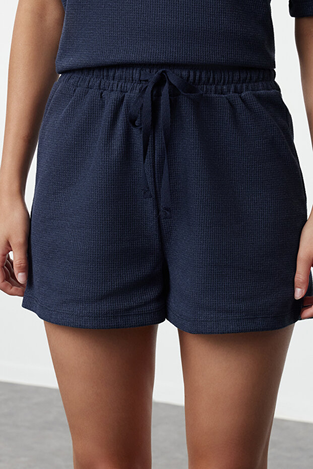 Indigo Waffle Kumaş Şortlu Örme Pijama Takımı THMSS22PT0524 - 4