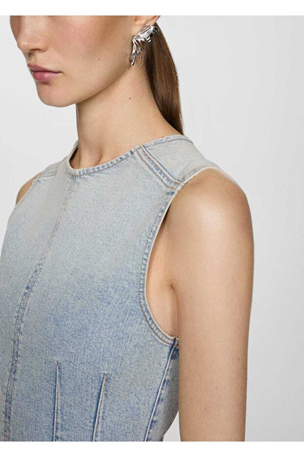 Kısa denim elbise - 6