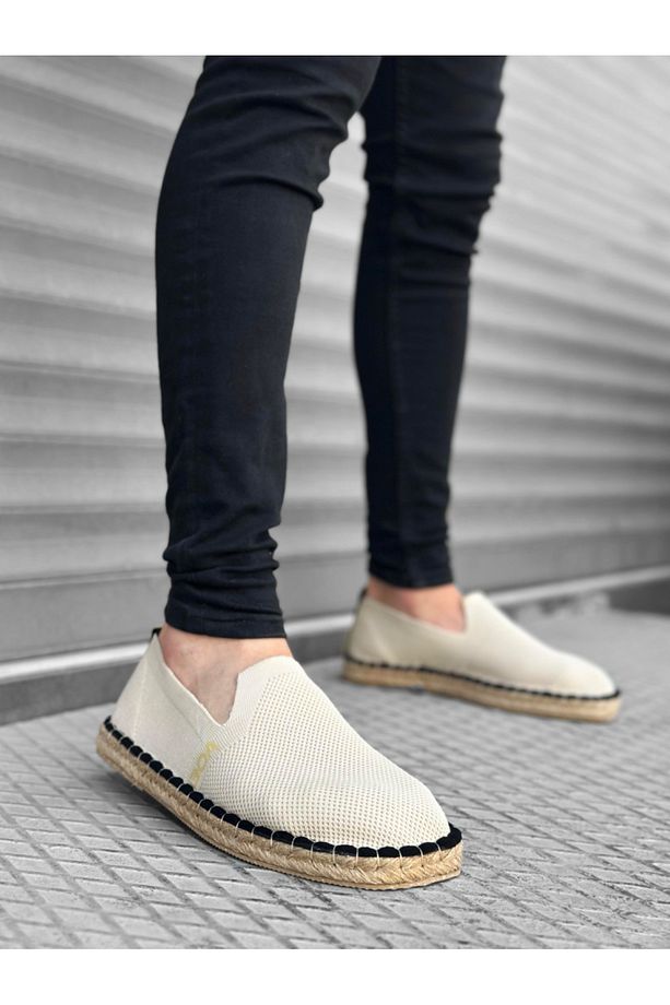 BA0224 BOA Rahat Düz Taban Espadril Örme Triko Bej Günlük Erkek Ayakkabı - 1
