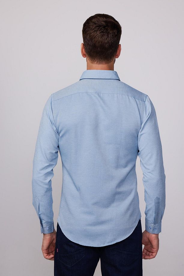 Erkek Slim Fit Dar Kesim Uzun Kollu Pamuklu Oxford Doku Kolay Ütülenebilir Gri Düğmeli Yaka Gömlek - 6