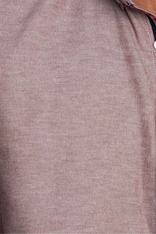 Erkek Slim Fit Dar Kesim Kısa Kollu Pamuklu Oxford Doku Kolay Ütülenebilir Bordo Düğmeli Yaka Gömlek - 5