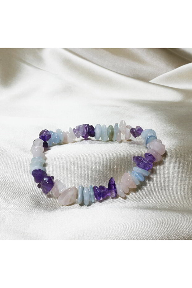 Amethyst Aquamarine Pink Quartz natural Stone Bracelet