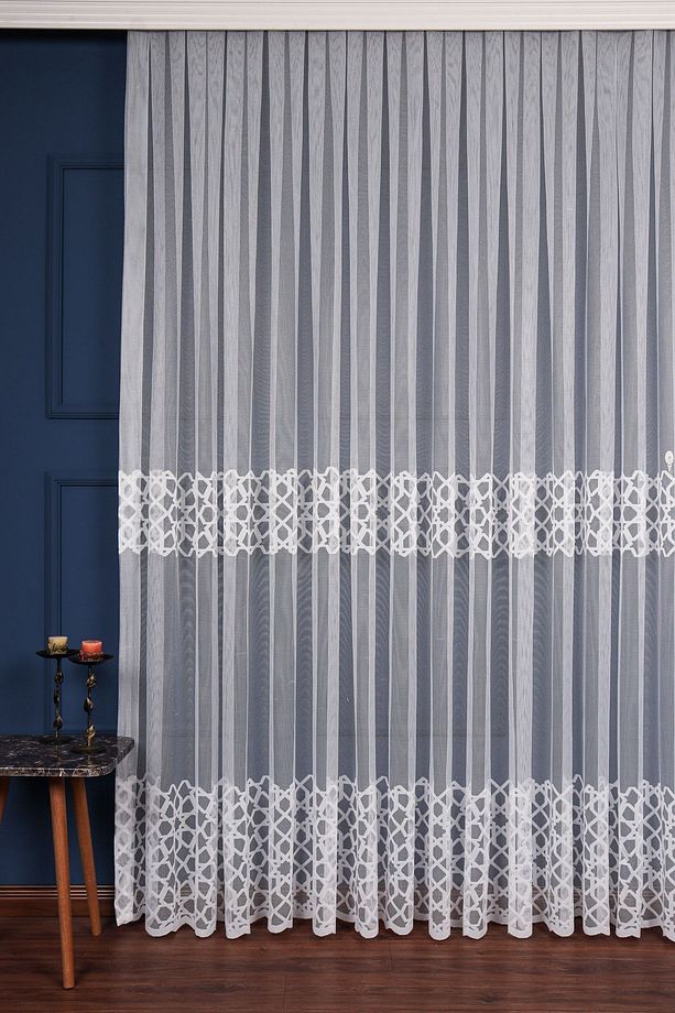 Floş Örme Dantel Tül Perde, 350x250cm, 1/3 Sık Pile, Elısıon04081 - 1