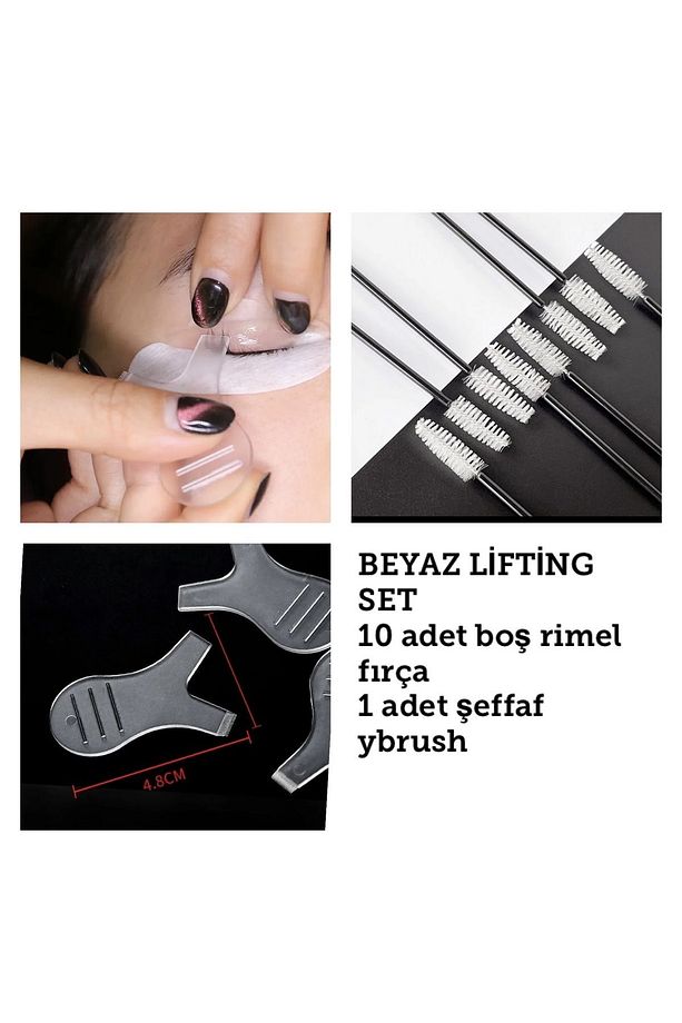 Beyaz Lifting Set Kirpik Lifting Ve Kaş Laminasyon Tarama Aplikatörü & 10 Adet Rimel Fırça - 1
