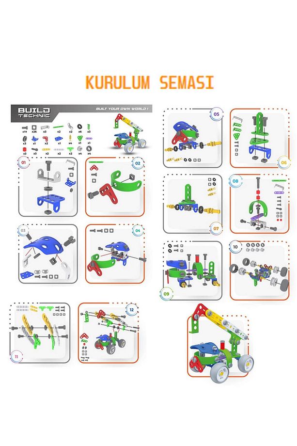 Build Technic Set, 96 Parça Tak-sök Vinç Block Yapı Seti - 5