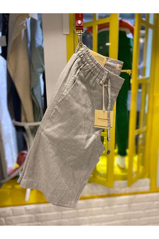Keten Şort Belden Lastikli Casual Fit - 1