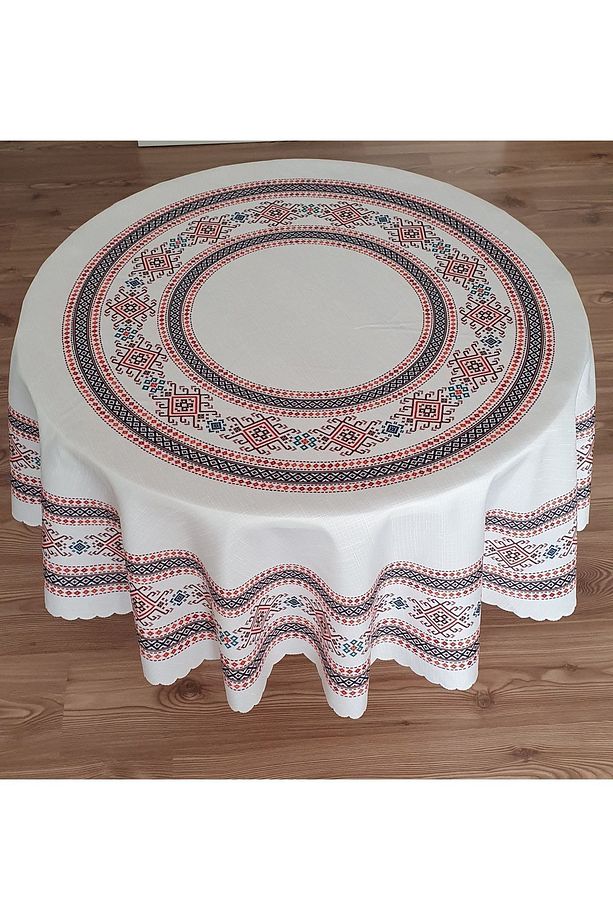 Piramit Renkli Baskılı Polyester Kumaş Yuvarlak Masa Örtüsü(150×0CM) - 1