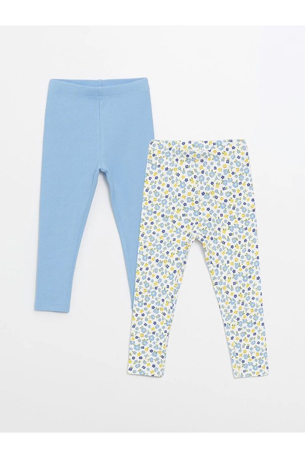LCW baby Elastic Waist Printed Baby Girl Tights, 2-Piece