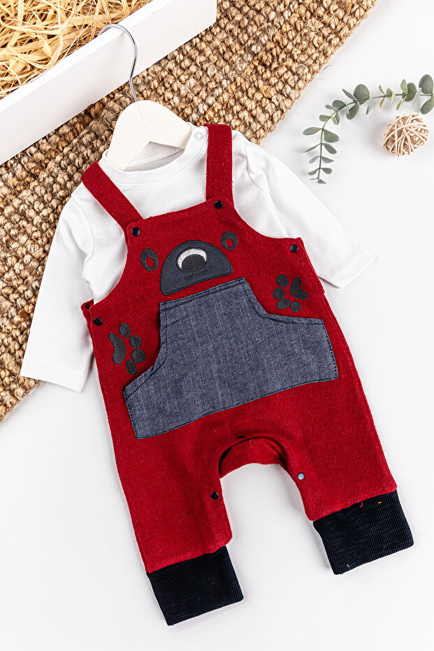 Teddy Bear Embroidered Baby Boy Jumpsuit Salopet Set
