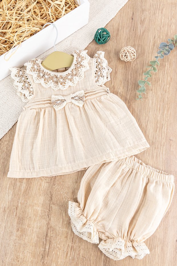 Laced Muslin Baby Girl Dress Baby Set of 2