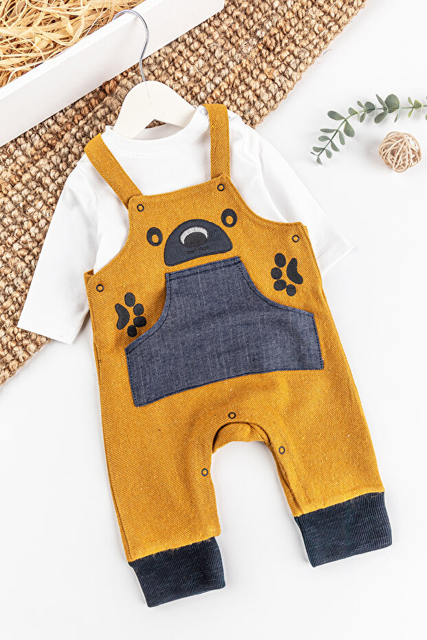 Teddy Bear Embroidered Baby Boy Jumpsuit Salopet Set