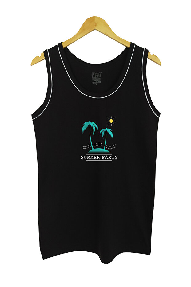 Men's Summer Party Printed Strap Black T-shirt