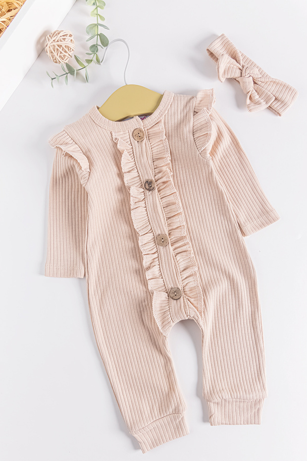 Frilly Front Buttoned Bandana Baby Girl Jumpsuit