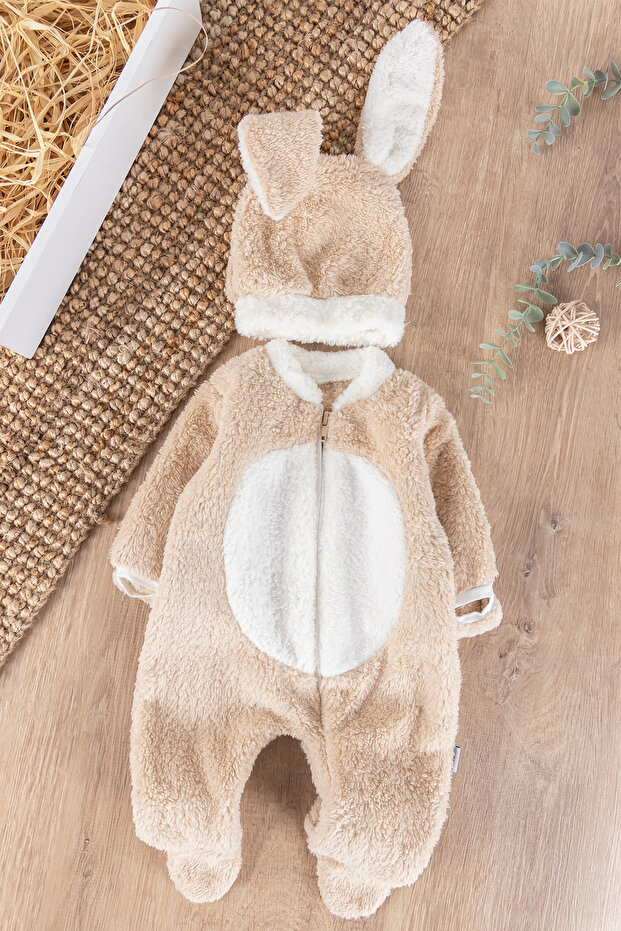 Lamb Welsoft Baby Girl/Boy Winter Jumpsuit with Rabbit Hat
