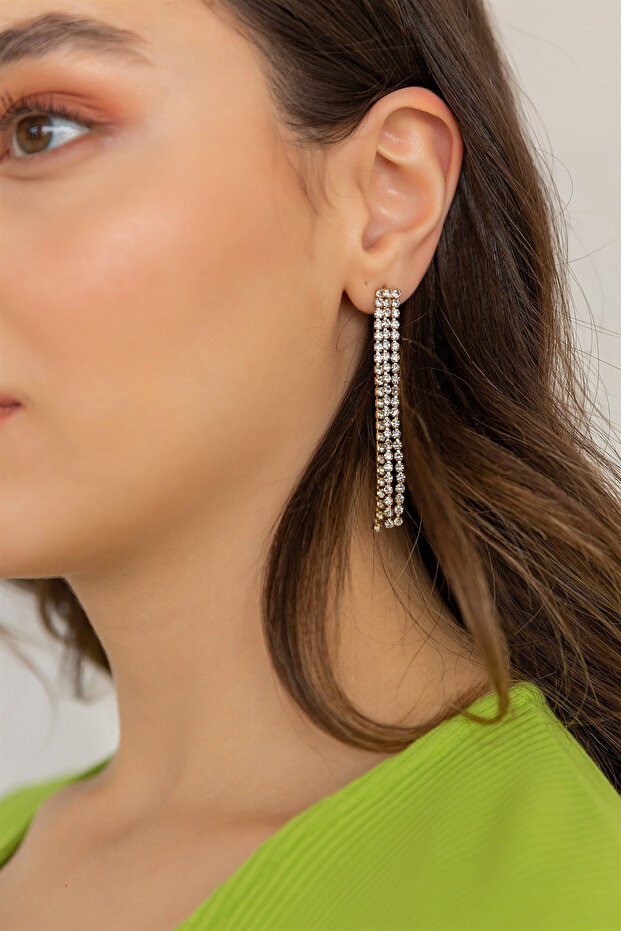 3 Rows Gold/silver Earrings Evening Dress Set with Zirconium Stones