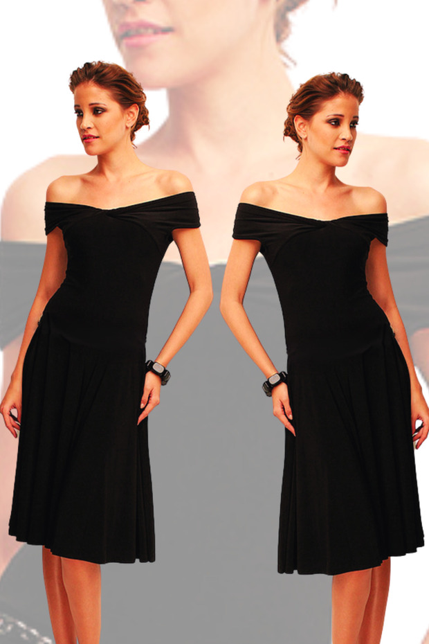 Siyah Madonna Yaka Elbise - 1