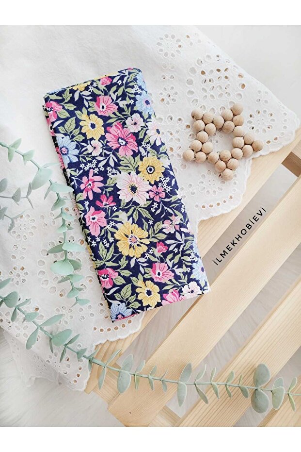Poplin Fabric Spring Floral Navy Blue Background 100% Cotton 50X170 cm (1 Piece)