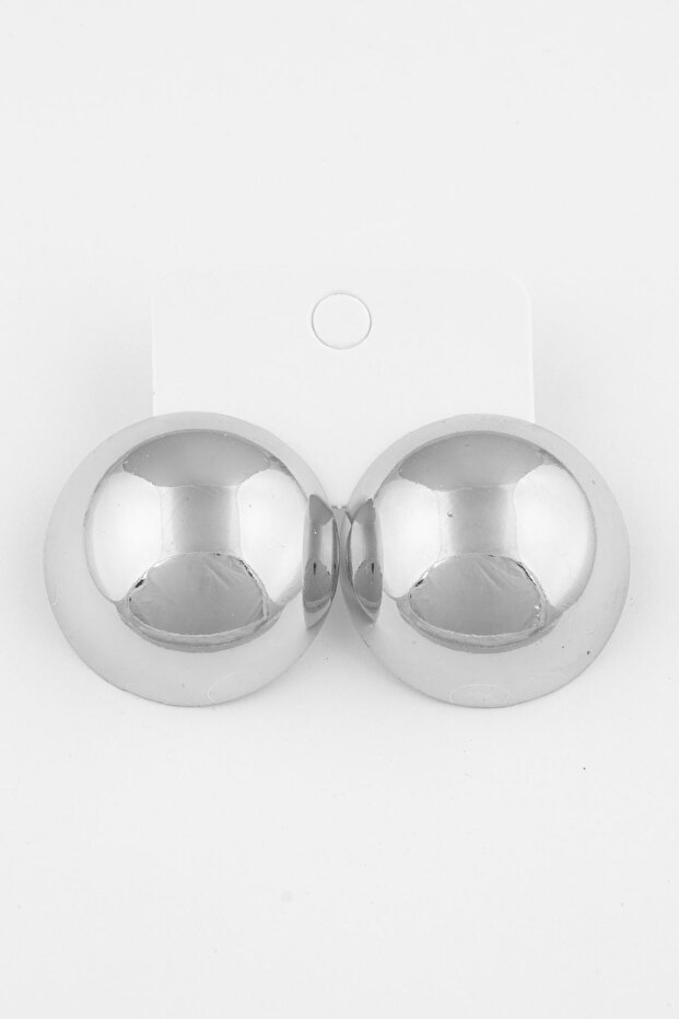 Large Hemisphere Figure Double Earrings Silver Color
