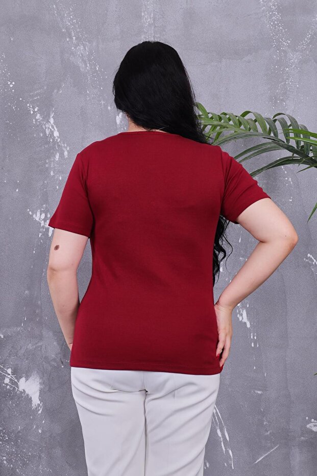 Plus Size Buttoned Front Cotton Basic Short Sleeve Blouse - 5