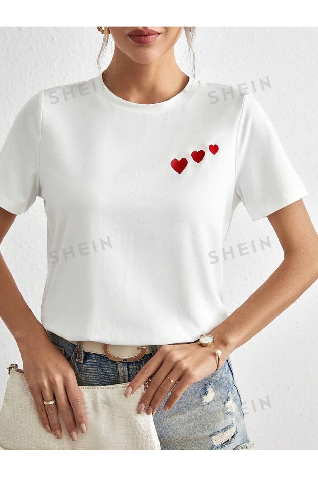 Women's White Hearts Printed Oversize T-Shirt
