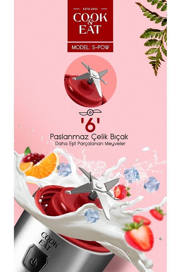 Şarjlı 450 ml 6 Bıçaklı Paslanmaz Çelik Buz Kırabilen Kişisel Blender Smoothie Blender Shakentake - 5
