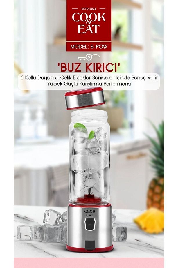 Şarjlı 450 ml 6 Bıçaklı Paslanmaz Çelik Buz Kırabilen Kişisel Blender Smoothie Blender Shakentake - 2