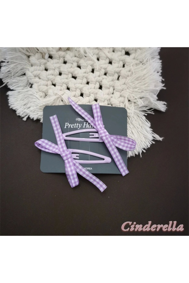 Korean Style Ribbon Bow Model Snap Clip Set Purple - Gift Cute Children's Snap Hair Clip