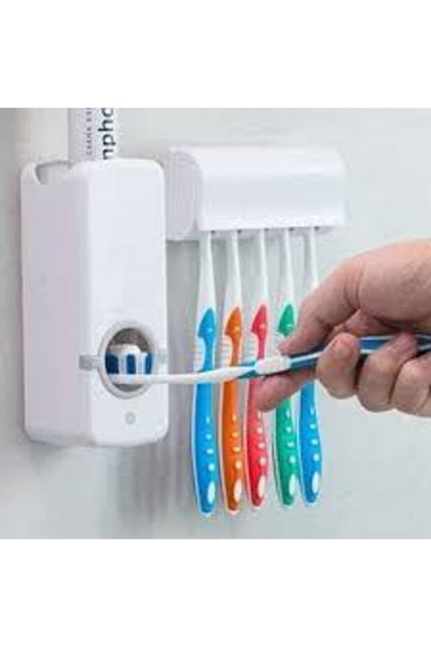 Toothpaste Squeezing Machine Brush Holder Paste Squeezer with 5 Brushes Bathroom - 1