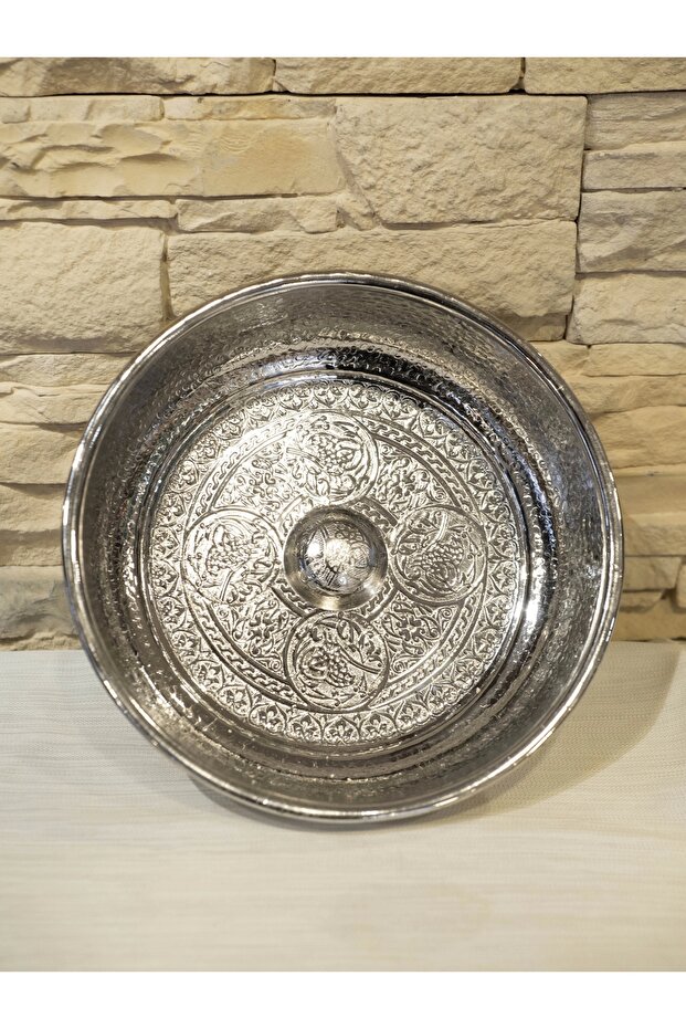 وعاء حمام نحاسي فضي اللون - منقوش - 3