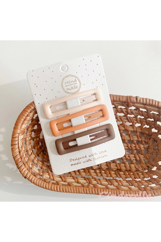 Set of 3 Large Size Matte Soft Basic Toned Rectangular Model Snap Clips 6cm - Snap Side Hair Clips