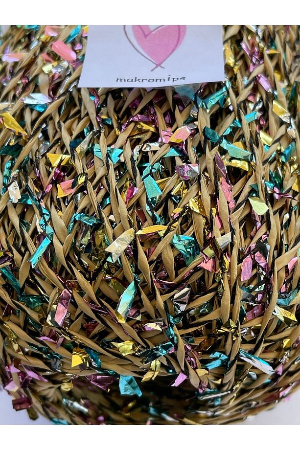 Premıum Metalik Confeti Kâğıt Rafya Ip(50gr/m+-5)Simli Parlak Abiye Polyester Çanta Şapka Örgü ipi - 3