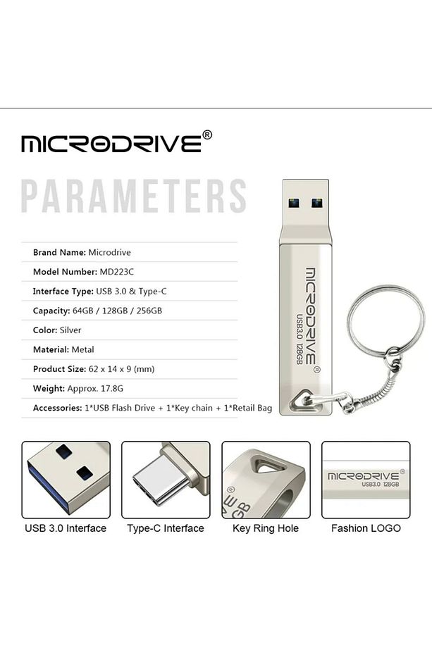 64gb. Type-c Ve Usb 3.0 Hızlı Usb Flash Bellek Otg Çift Girişli Metal Sağlam Orginal - 8