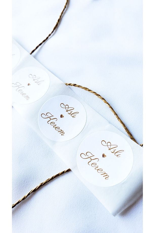 Yapışkanlı Etiket Gold - Nikah, Düğün, Nişan Etiketi (4 cm) 48 Adet - 3