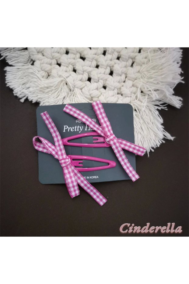 Korean Style Ribbon Bow Model Snap Clip Set Hot Pink - Cute Girls' Snap Hair Clip